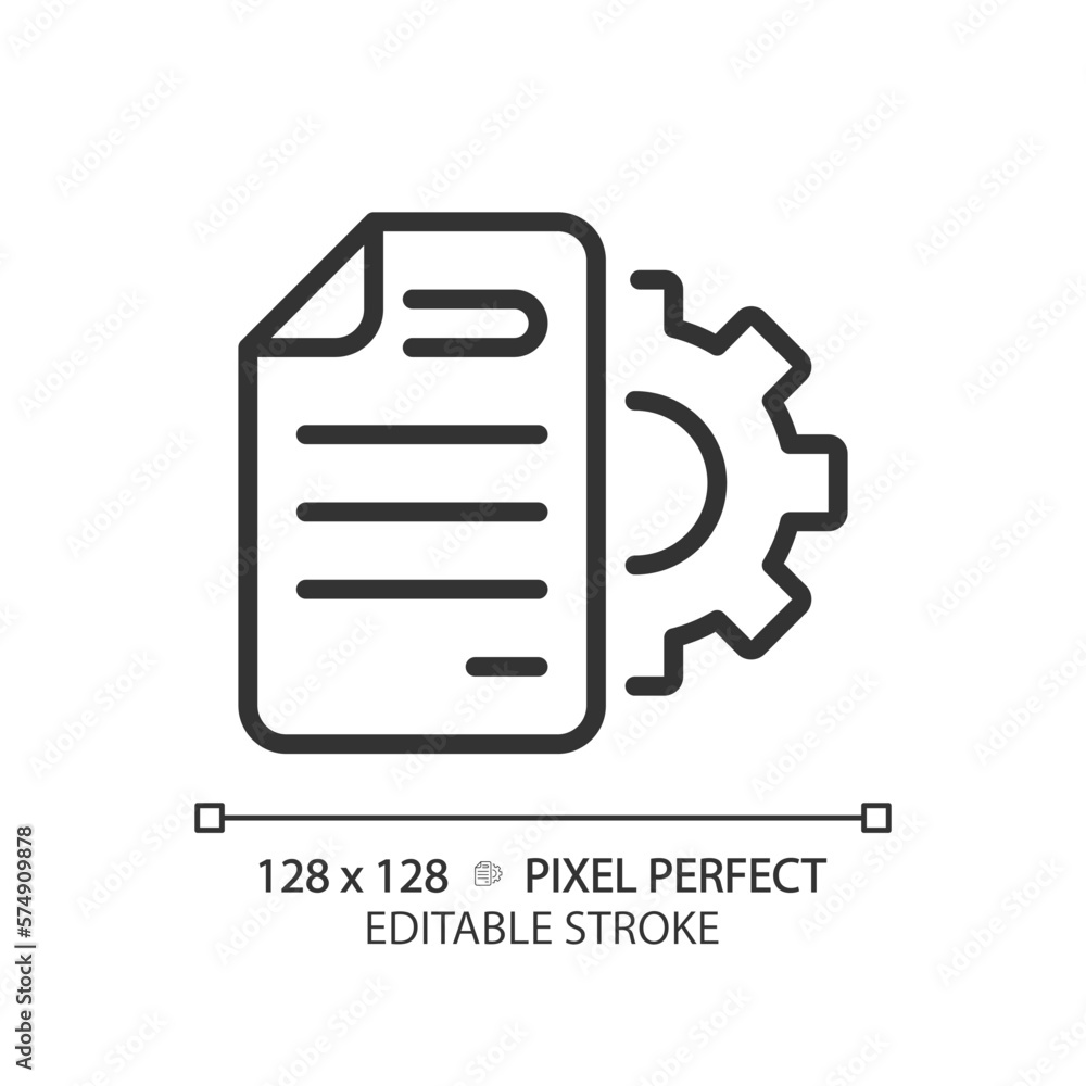 Document settings pixel perfect linear icon. Digital record setup. Text formatting and changes. Files configuration. Thin line illustration. Contour symbol. Vector outline drawing. Editable stroke Document settings pixel perfect linear icon. Digital record setup. Text formatting and changes. Files configuration. Thin line illustration. Contour symbol. Vector outline drawing. Editable stroke
