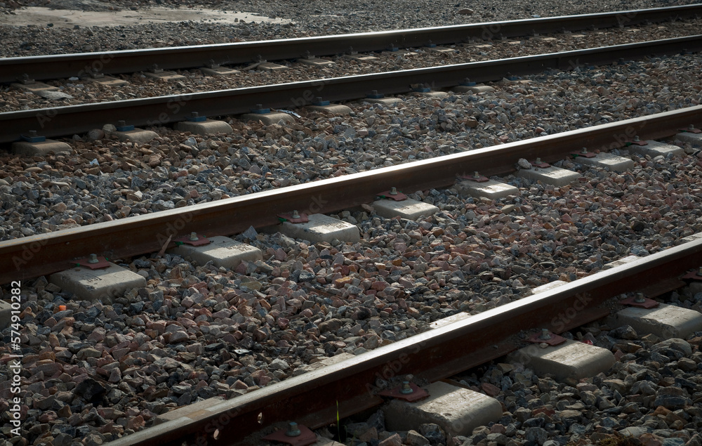 train railroad with gravel in perspective train railroad with gravel in perspective