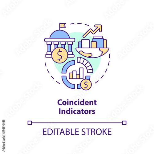 Coincident indicators concept icon. Type of economic analysis elements abstract idea thin line illustration. Isolated outline drawing. Editable stroke. Arial, Myriad Pro-Bold fonts use