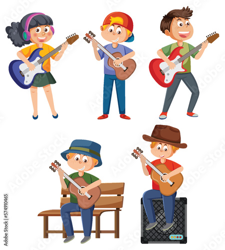 Set of cartoon kids character with music instruments