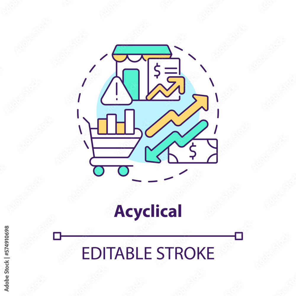 Acyclical concept icon. Independence from cycles. Attribute of economic indicators abstract idea thin line illustration. Isolated outline drawing. Editable stroke. Arial, Myriad Pro-Bold fonts used