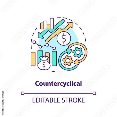 Countercyclical concept icon. Opposite directions. Attribute of economic indicators abstract idea thin line illustration. Isolated outline drawing. Editable stroke. Arial, Myriad Pro-Bold fonts used