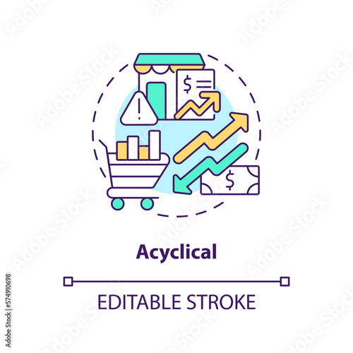 Acyclical concept icon. Independence from cycles. Attribute of economic indicators abstract idea thin line illustration. Isolated outline drawing. Editable stroke. Arial, Myriad Pro-Bold fonts used