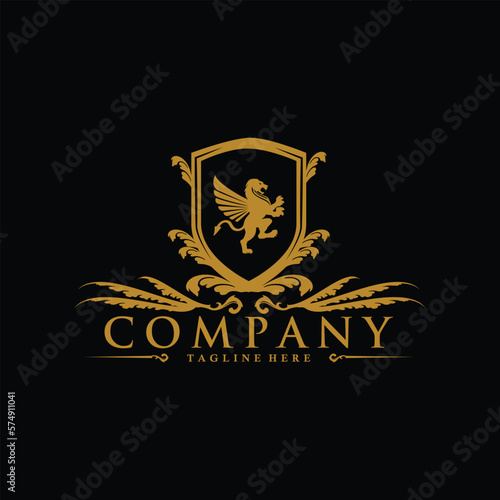 Griffin With Shield Heraldic Logos