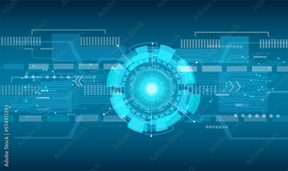 Abstract blue computer technology background with circuit board and  circle tech.Vector illustration