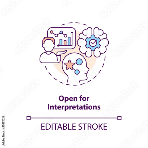 Open for interpretations concept icon. Economic indicators disadvantage abstract idea thin line illustration. Isolated outline drawing. Editable stroke. Arial, Myriad Pro-Bold fonts used