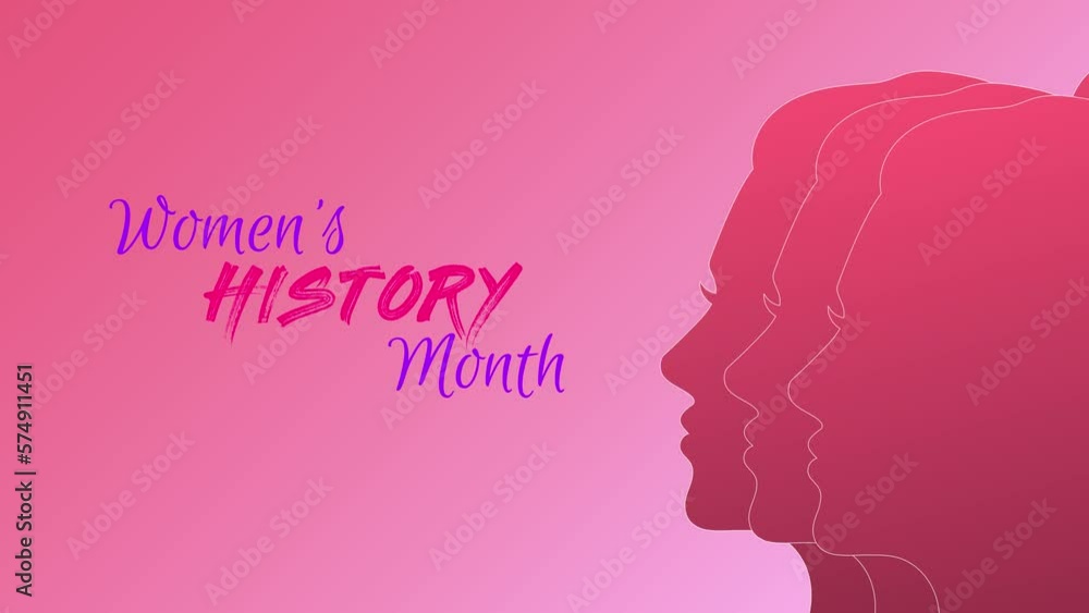 Women's History Month text with animated Womens face for Women's History Month. Women's History Month text with animated Womens face for Women's History Month.