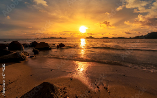 Beautiful orange sky sunset with rocks