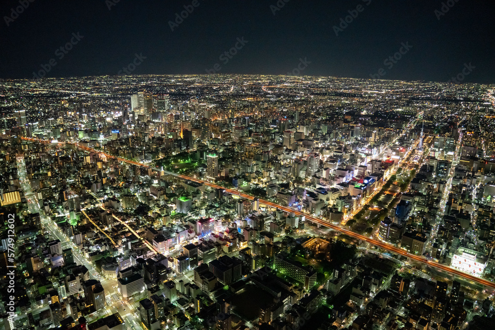 Japan,Night view,aerial,photography,illumination, building, 