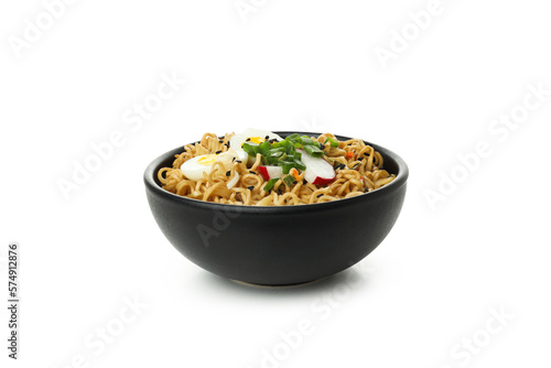 Concept of instant food, instant noodles, isolated on white background