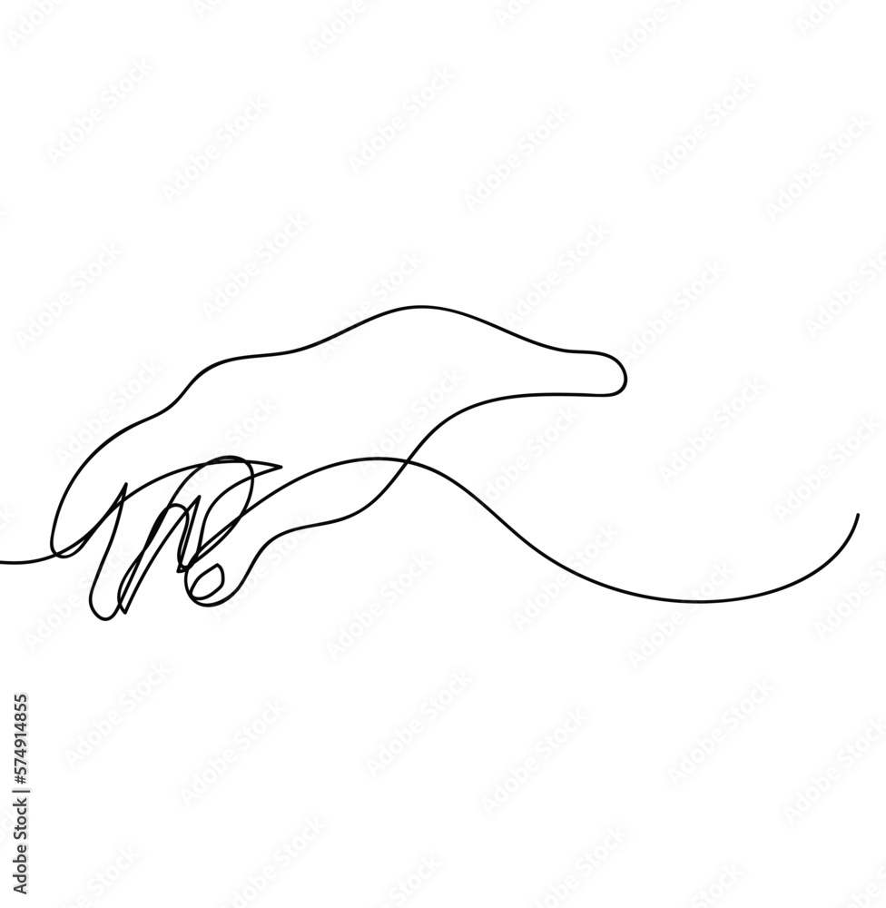 Continuous line vector illustration of hands barely touching each other. Simple sketch of two hands made of one line, love concept