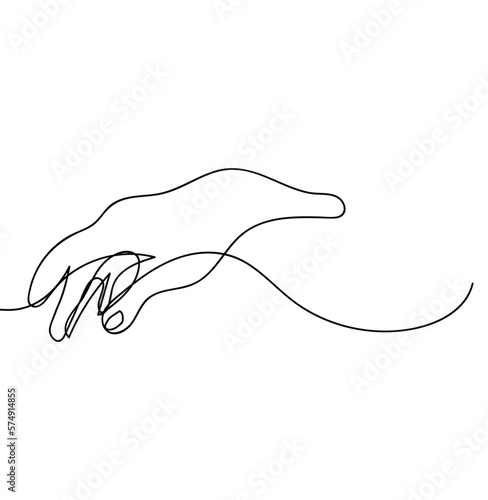 Continuous line vector illustration of hands barely touching each other. Simple sketch of two hands made of one line, love concept