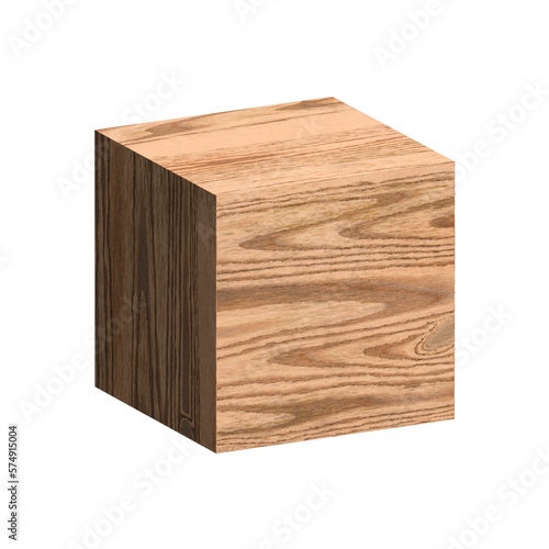 Wooden cube isolated on white background, 3d rendering, 3D vector illustration