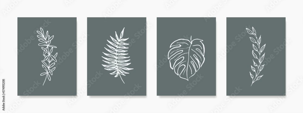 Minimal botanical leaves vector set. Wall decor for framed prints, canvas artwork, canvas prints, posters, home decor, covers, and wallpaper.