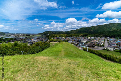 View of a local town from hill - ancient tomb - in Saga prefecture, JAPAN.
