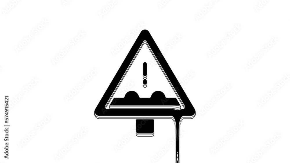 Black Uneven road ahead sign. Warning road icon isolated on white background. Traffic rules and safe driving. 4K Video motion graphic animation Black Uneven road ahead sign. Warning road icon isolated on white background. Traffic rules and safe driving. 4K Video motion graphic animation
