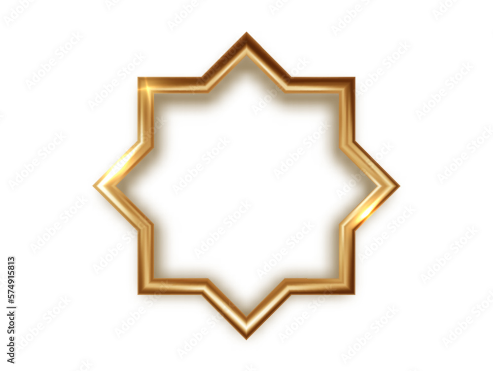 Realistic golden frame in arabic style isolated. Traditional islamic 3d shape. Ramadan kareem frame. Realistic golden frame in arabic style isolated. Traditional islamic 3d shape. Ramadan kareem frame.