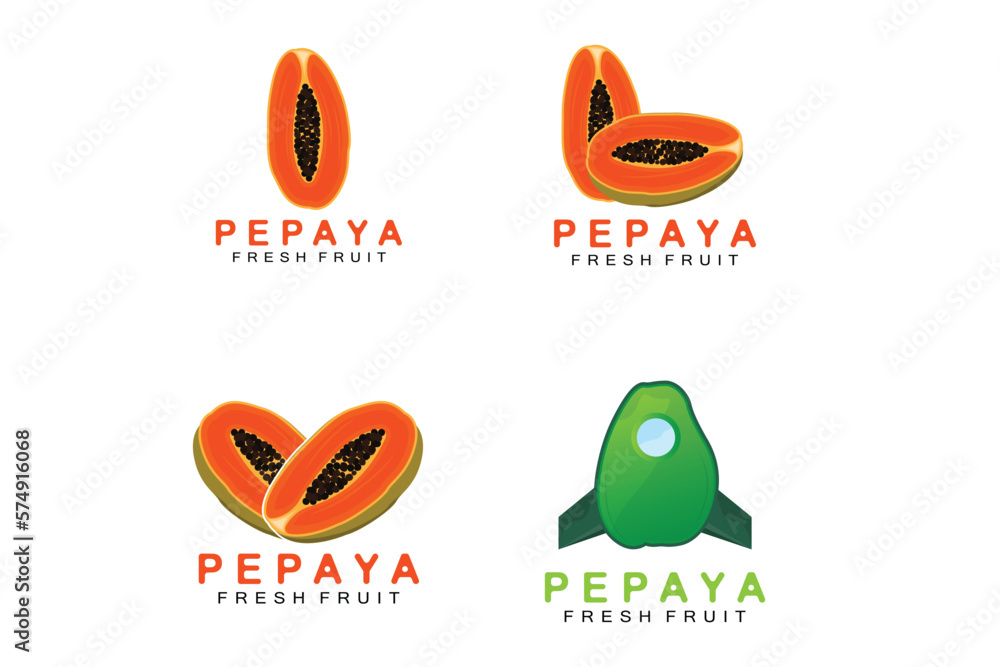 Textured Orange Fruit Design Papaya Logo, Papaya Tree Brand Product Label Vector, Fruit Market