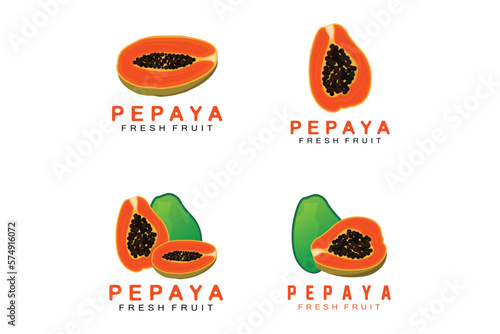 Textured Orange Fruit Design Papaya Logo, Papaya Tree Brand Product Label Vector, Fruit Market