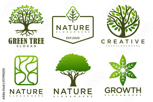 Tree logo icon set design. Garden plant natural symbols template.Vector illustration.