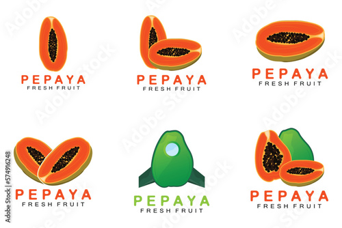 Textured Orange Fruit Design Papaya Logo, Papaya Tree Brand Product Label Vector, Fruit Market
