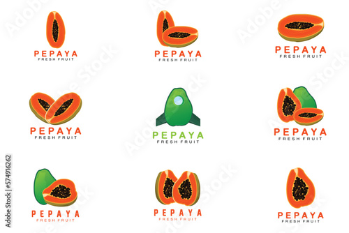 Textured Orange Fruit Design Papaya Logo, Papaya Tree Brand Product Label Vector, Fruit Market