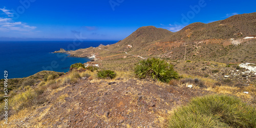 Panoramic View from Vela Blanca Volcanic Dome, Cabo de Gata-Níjar Natural Park, UNESCO Biosphere Reserve, Hot Desert Climate Region, Almería, Andalucía, Spain, Europe