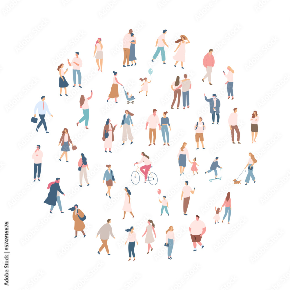 Different People silhouette vector set. City crowd. Male and female flat characters isolated on white background.