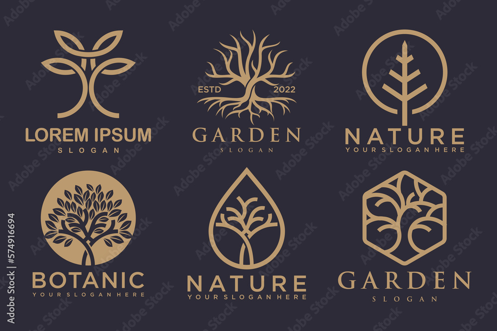 Tree logo icon set design. Garden plant natural symbols template.Vector illustration. Tree logo icon set design. Garden plant natural symbols template.Vector illustration.