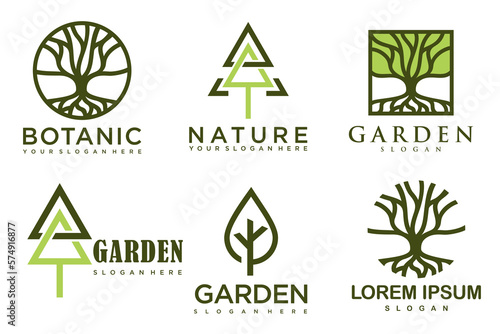 Tree logo icon set design. Garden plant natural symbols template.Vector illustration.
