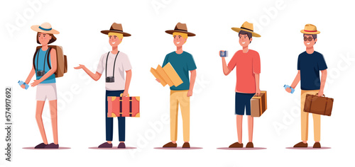 set of characters tourists traveling people vector illustration
