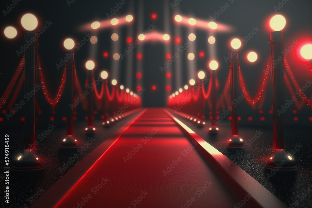 Red carpet and barriers . Ai art. VIP event, luxury celebration. Celebrity party entrance. Grand opening. Shiny fencing . Cinema premiere Red carpet and barriers . Ai art. VIP event, luxury celebration. Celebrity party entrance. Grand opening. Shiny fencing . Cinema premiere