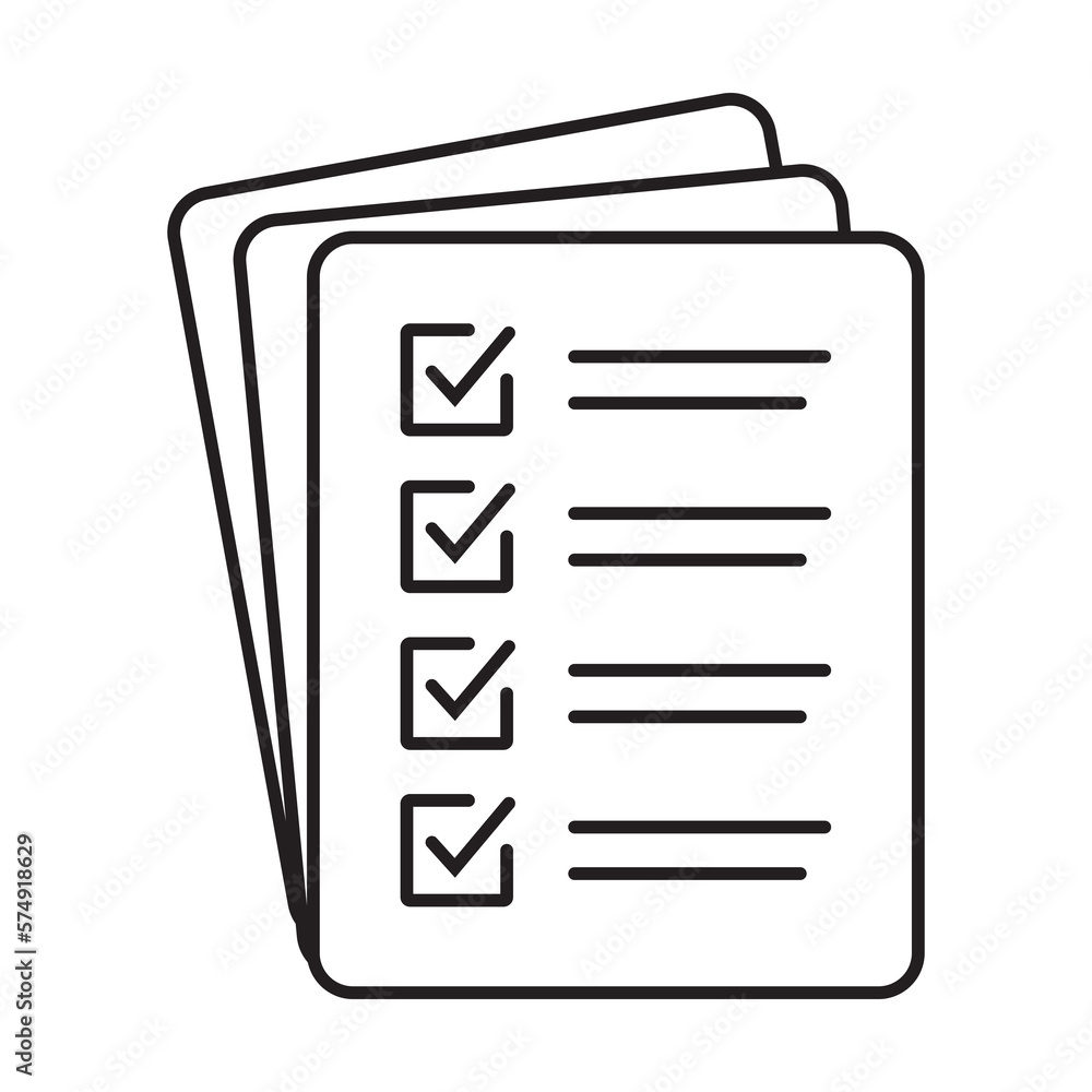 Checklist vector icon in line art style. Document icon, questionnaire icon, illustration isolated on white background for graphic and web design. Checklist vector icon in line art style. Document icon, questionnaire icon, illustration isolated on white background for graphic and web design.