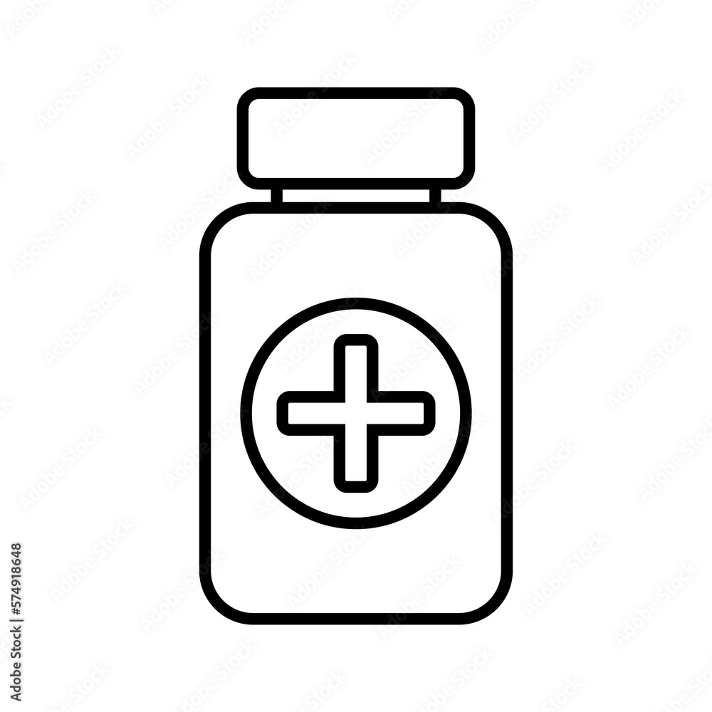 Obraz premium Medicine bottle icon. Black and white icon. Vector illustration.