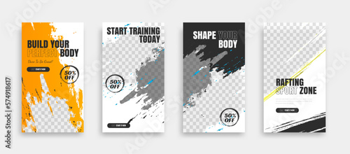 post and story fitness training social media template. social banner for promotion your product. banner square background illustration