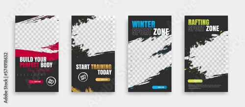 post and story fitness training social media template. social banner for promotion your product. banner square background illustration.
