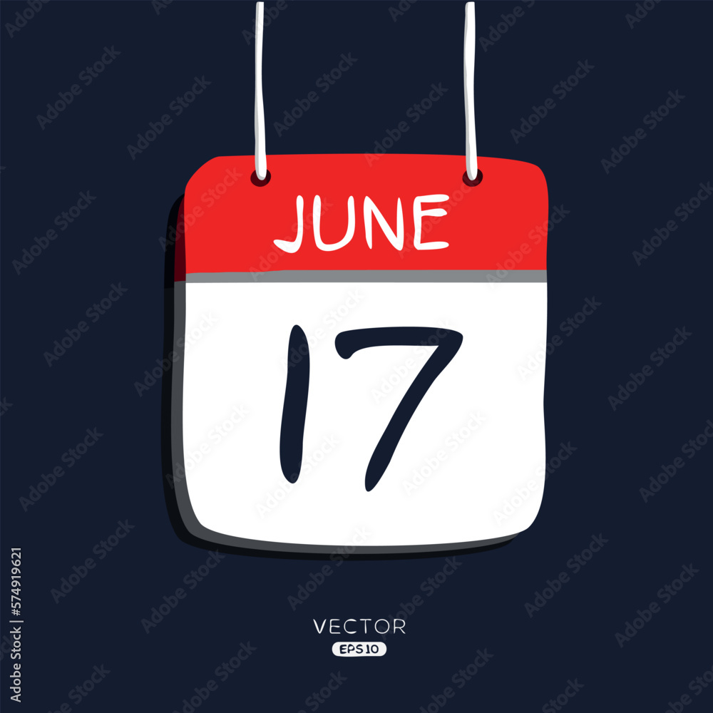 Creative calendar page with single day (17 June), Vector illustration.