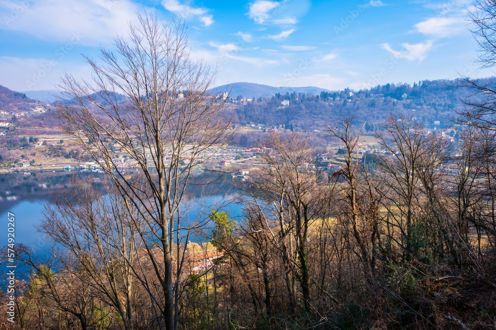 Winter panorama of the Orta Lake, taken from Sacro Monte; of glacial origin, is a little lake in Northern Italy, Piedmont Region, divided between the Provinces of Novara and Verbania. Winter panorama of the Orta Lake, taken from Sacro Monte; of glacial origin, is a little lake in Northern Italy, Piedmont Region, divided between the Provinces of Novara and Verbania.