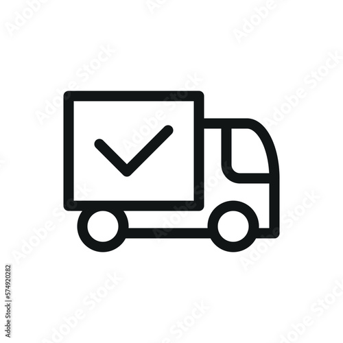Successful delivery isolated icon, delivery truck with tick vector symbol with editable stroke