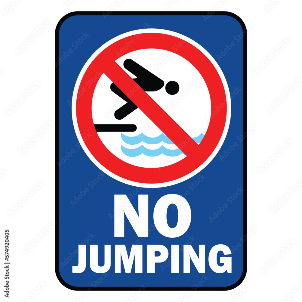 no jumping sign swimming pool with warning text and blue background no jumping sign swimming pool with warning text and blue background