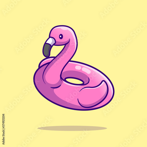 Cute Flamingo Swimming Tire Cartoon Vector Icon Illustration. Animal Holiday Icon Concept Isolated Premium Vector. Flat Cartoon Style photo