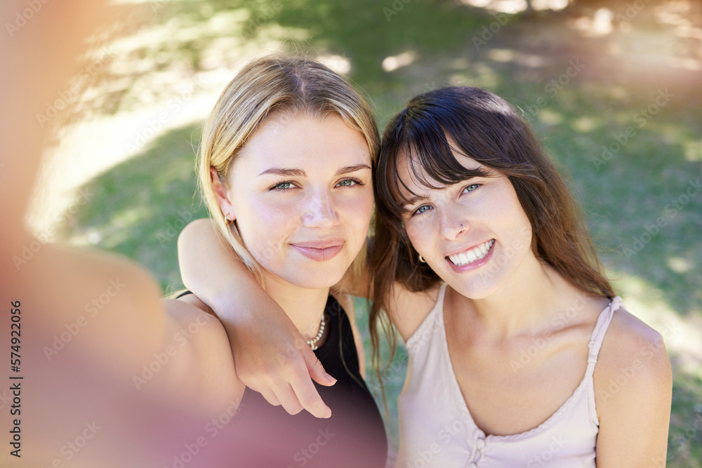 Selfie, smile or woman friends in park for profile picture, social media or travel adventure in a garden. Happy, girls or couple for photo or video for vlog blog, online or internet content outdoor Selfie, smile or woman friends in park for profile picture, social media or travel adventure in a garden. Happy, girls or couple for photo or video for vlog blog, online or internet content outdoor