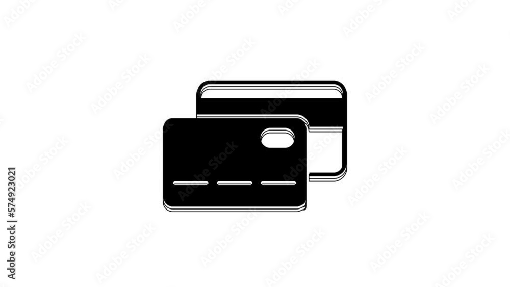 Black Credit card icon isolated on white background. Online payment. Cash withdrawal. Financial operations. Shopping sign. 4K Video motion graphic animation Black Credit card icon isolated on white background. Online payment. Cash withdrawal. Financial operations. Shopping sign. 4K Video motion graphic animation