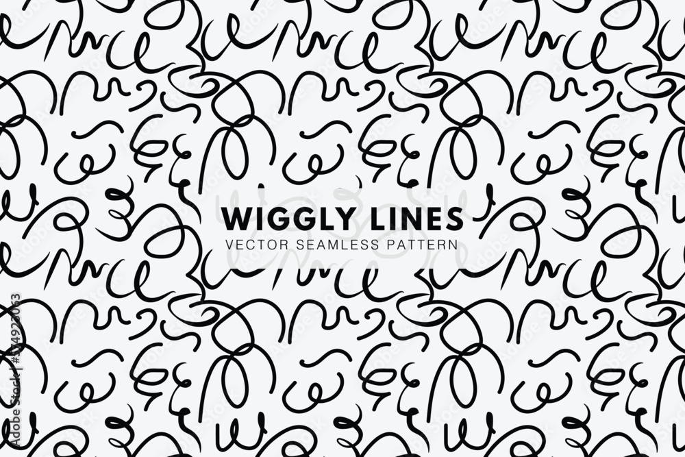 Wiggly stroke lines hand drawn shapes. Black squiggly lines. Vector abstract seamless pattern background Wiggly stroke lines hand drawn shapes. Black squiggly lines. Vector abstract seamless pattern background