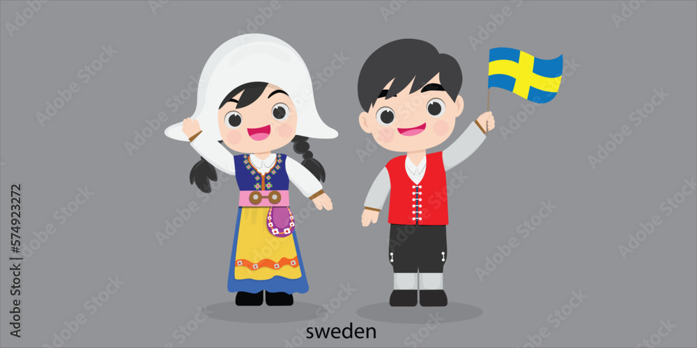 sweden in dress with a flag. Man and woman in traditional costume. Travel to Latvia sweden . People sweden in dress with a flag. Man and woman in traditional costume. Travel to Latvia sweden . People