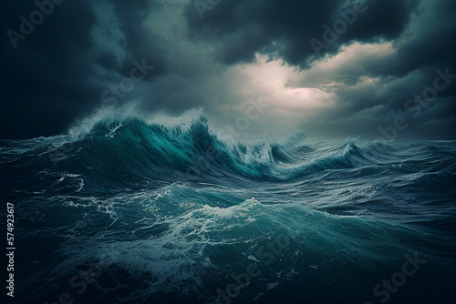 An image of a stormy sea with dark clouds overhead  the turbulent and unpredictable With Generative AI