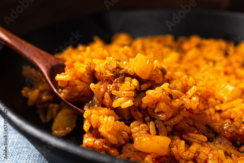 Radish kimchi fried rice with radish kimchi, rice and vegetables photo