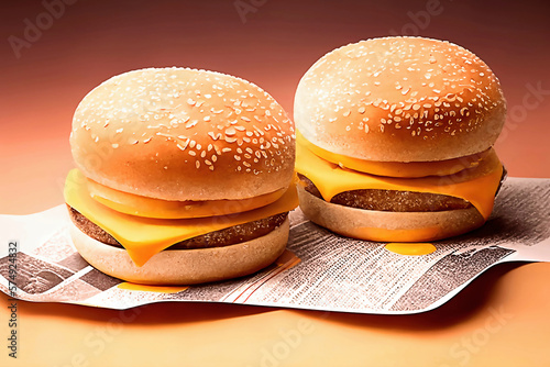 Burgers on newspaper art design created with Generative AI technology