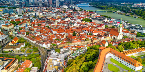 Photography Aerial view of Bratislava city skyline on a summer afternoon, Slovakia