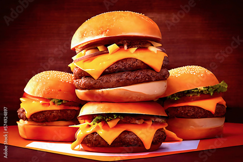 Stacked burgers background wallpaper created with Generative AI technology